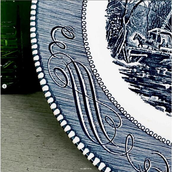Vintage Currier & Ives Old Grist Mill Blue Transferware Dinner Plate Royal Ohio - Picture 3 of 6